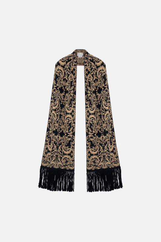 JACQUARD SCARF WITH FRINGING SOLID BLACK sold by Camilla
