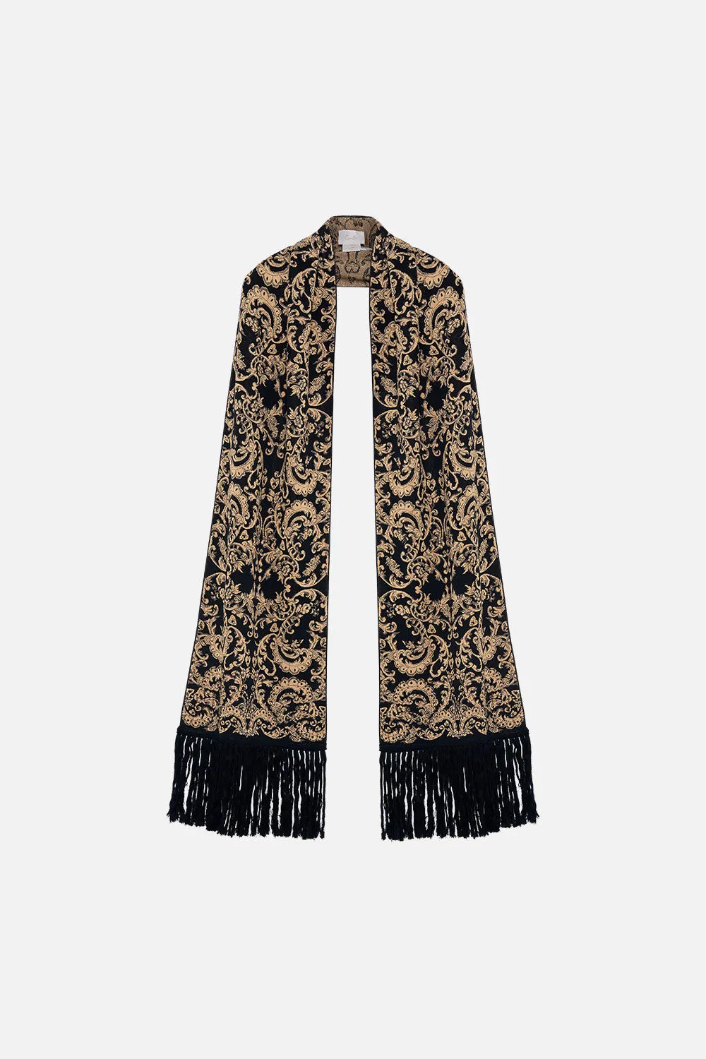 JACQUARD SCARF WITH FRINGING SOLID BLACK sold by Camilla
