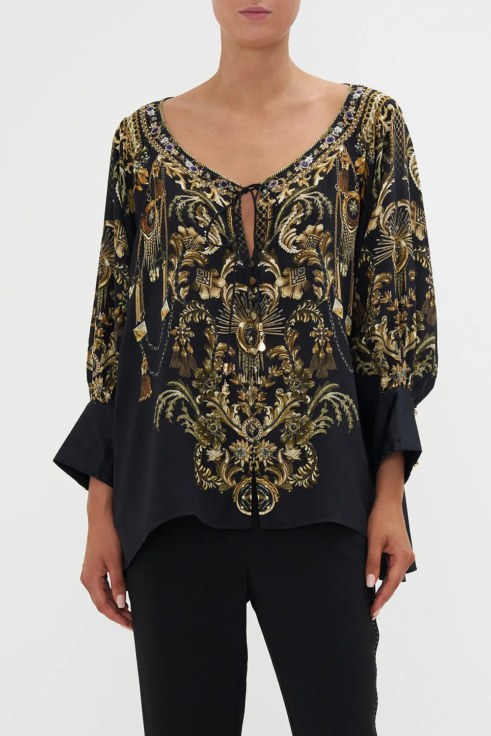 RAGLAN SLEEVE BUTTON UP TOP THE NIGHT IS NOIR sold by Camilla product image thumbnail 5