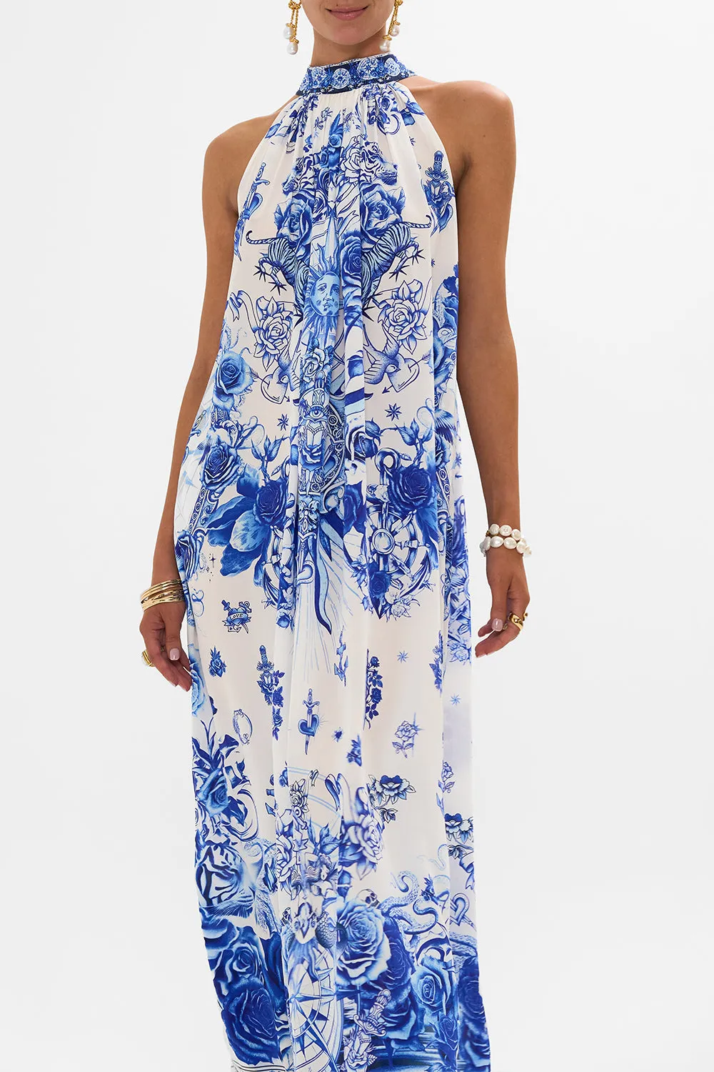 TIE NECK LONG DRESS IMMORTAL INK sold by Camilla product image thumbnail 5