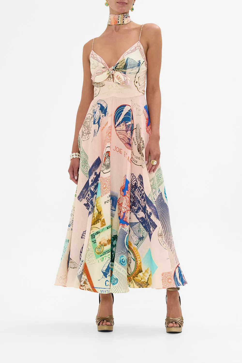 LONG DRESS WITH TIE FRONT HAUTE PASSPORT sold by Camilla