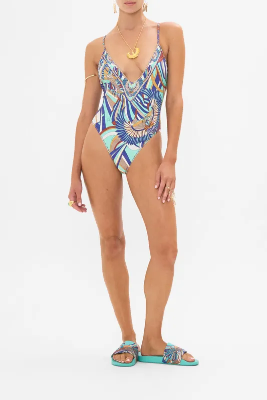 V NECK ONE PIECE WITH MULTICOLOUR STITCHING OASIS ORACLE sold by Camilla