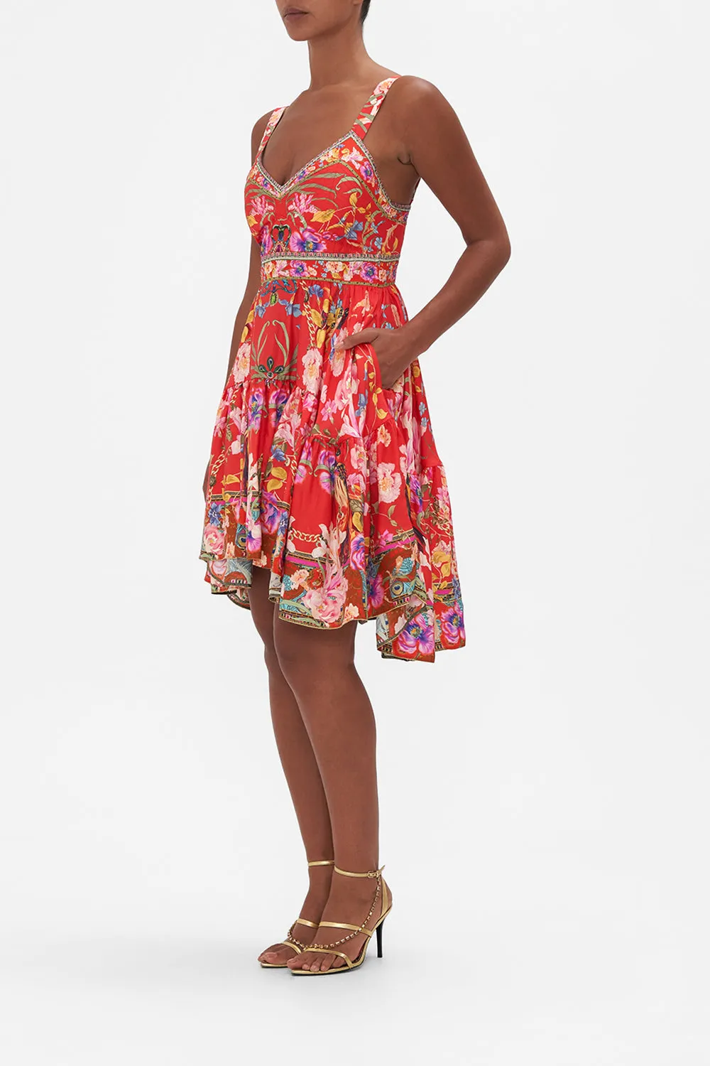 SHORT DRESS WITH FITTED BODICE RUFFLE SOME FEATHERS sold by Camilla product image thumbnail 4