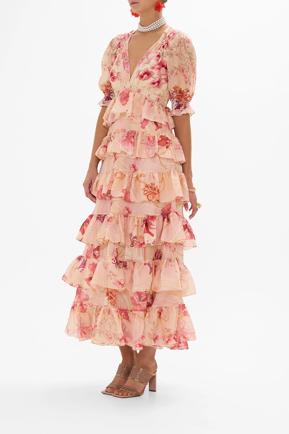 PUFF SLEEVE TIERED SKIRT LONG DRESS BLOSSOMS AND BRUSHSTROKES sold by Camilla product image thumbnail 4