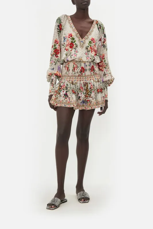 SHORT SHIRRED SKIRT LEOS BOUQUET sold by Camilla