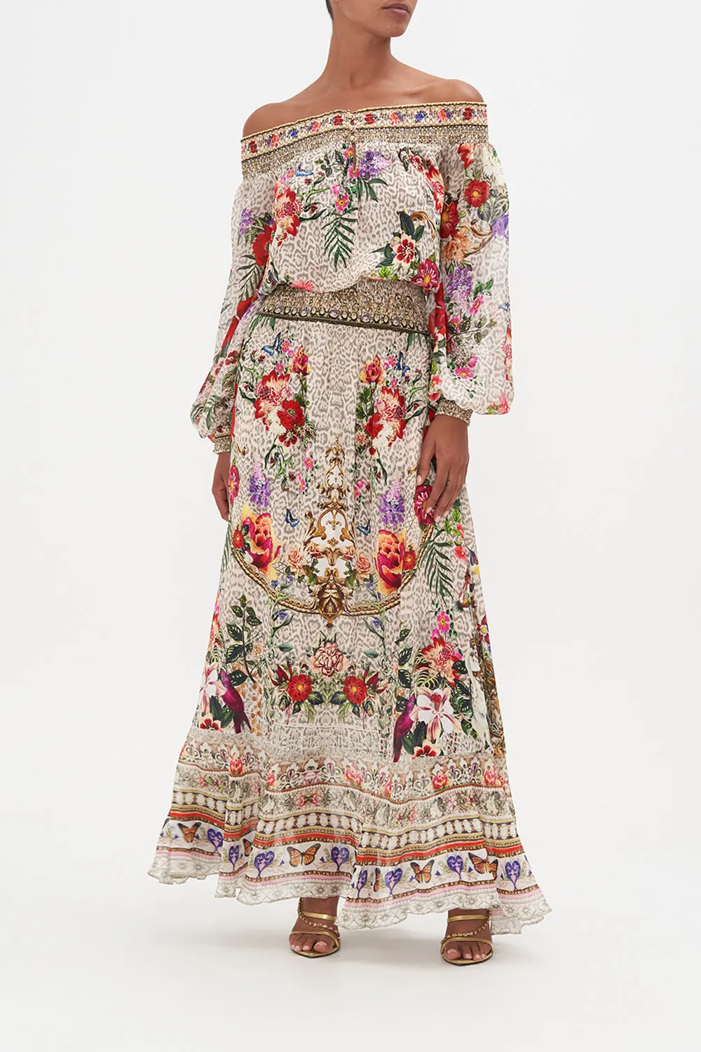 OFF SHOULDER SHIRRED DRESS LEOS BOUQUET sold by Camilla