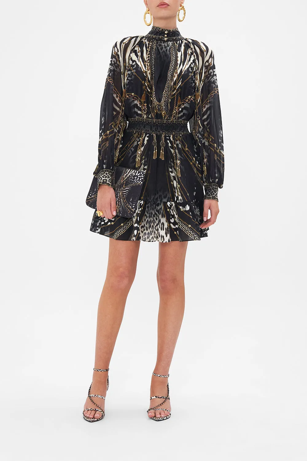 SHIRRED WAIST HIGH NECK MINI DRESS UNTAMED ROYALTY sold by Camilla