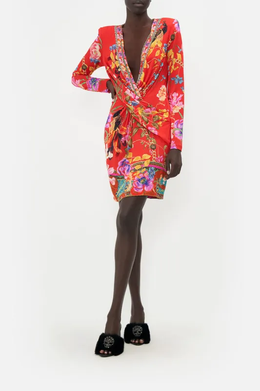 V-NECK CROSS FRONT DRESS RUFFLE SOME FEATHERS sold by Camilla