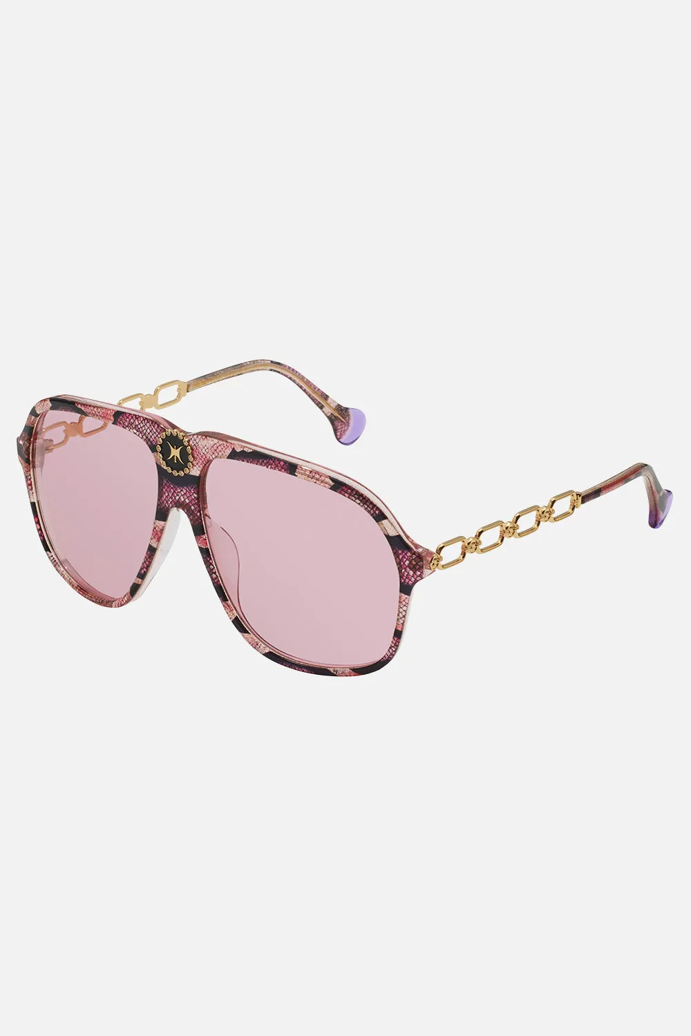 THE HEIRESS SUNGLASSES PINK GLITTER SNAKE sold by Camilla
