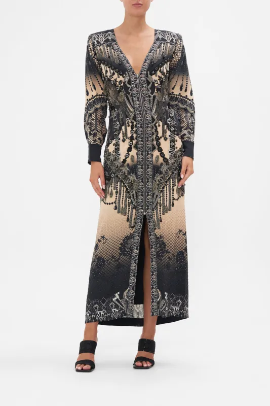 SPLIT FRONT FULL LENGTH DRESS CURTAIN CALL CHAOS sold by Camilla