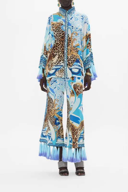 KIMONO SLEEVE BLOUSE WITH OMBRE TASSELS SKY CHEETAH sold by Camilla