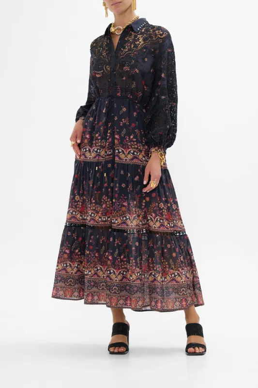 EMBROIDERED TIERED LONG SHIRT DRESS LOOM TO TOMB sold by Camilla