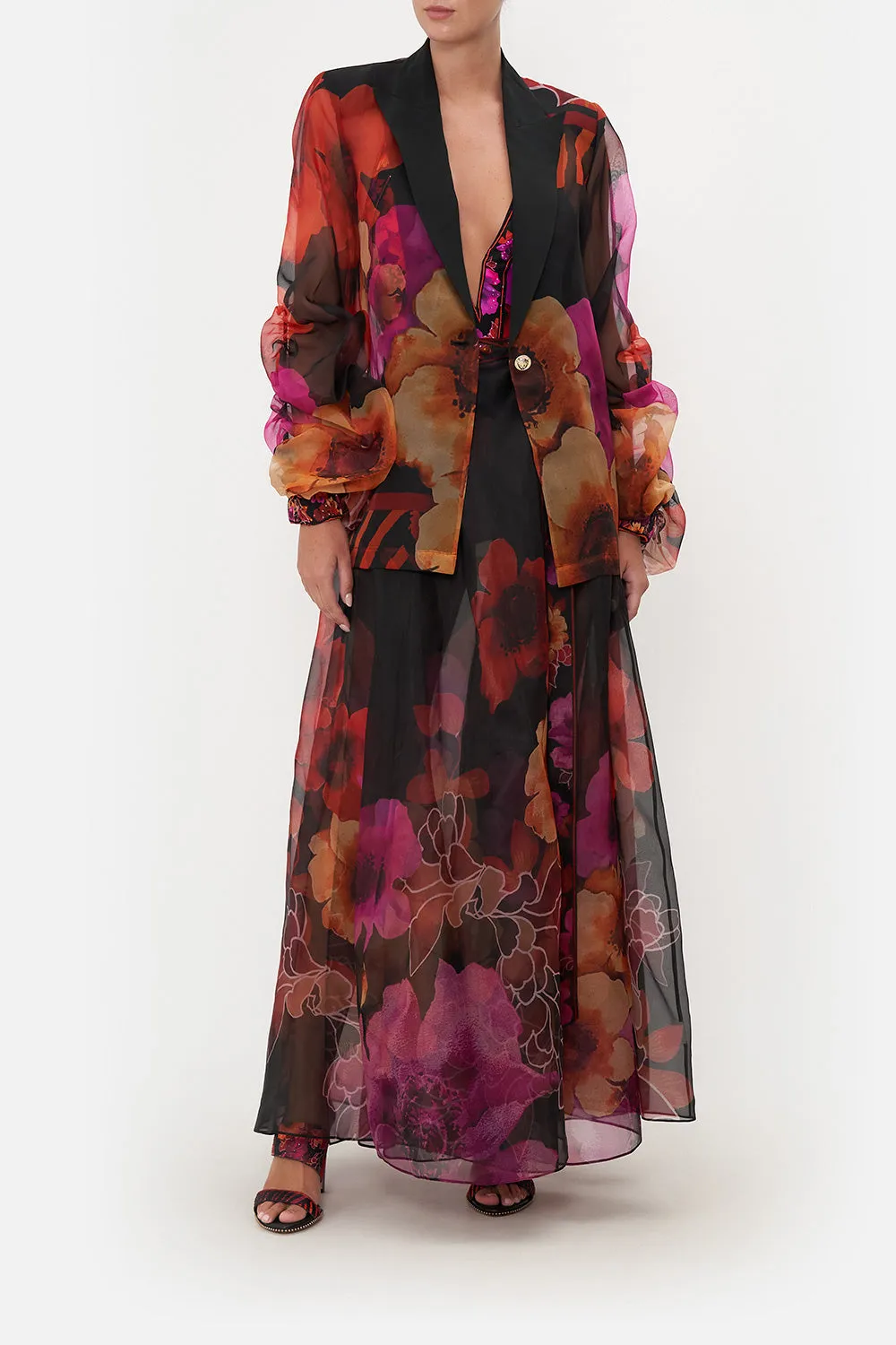 RUCHED SLEEVE BLAZER MIDNIGHT POPPY sold by Camilla