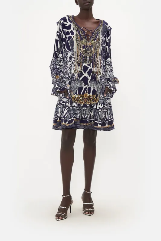 RUFFLE LACE UP DRESS WHERES YOUR HEAD AT sold by Camilla