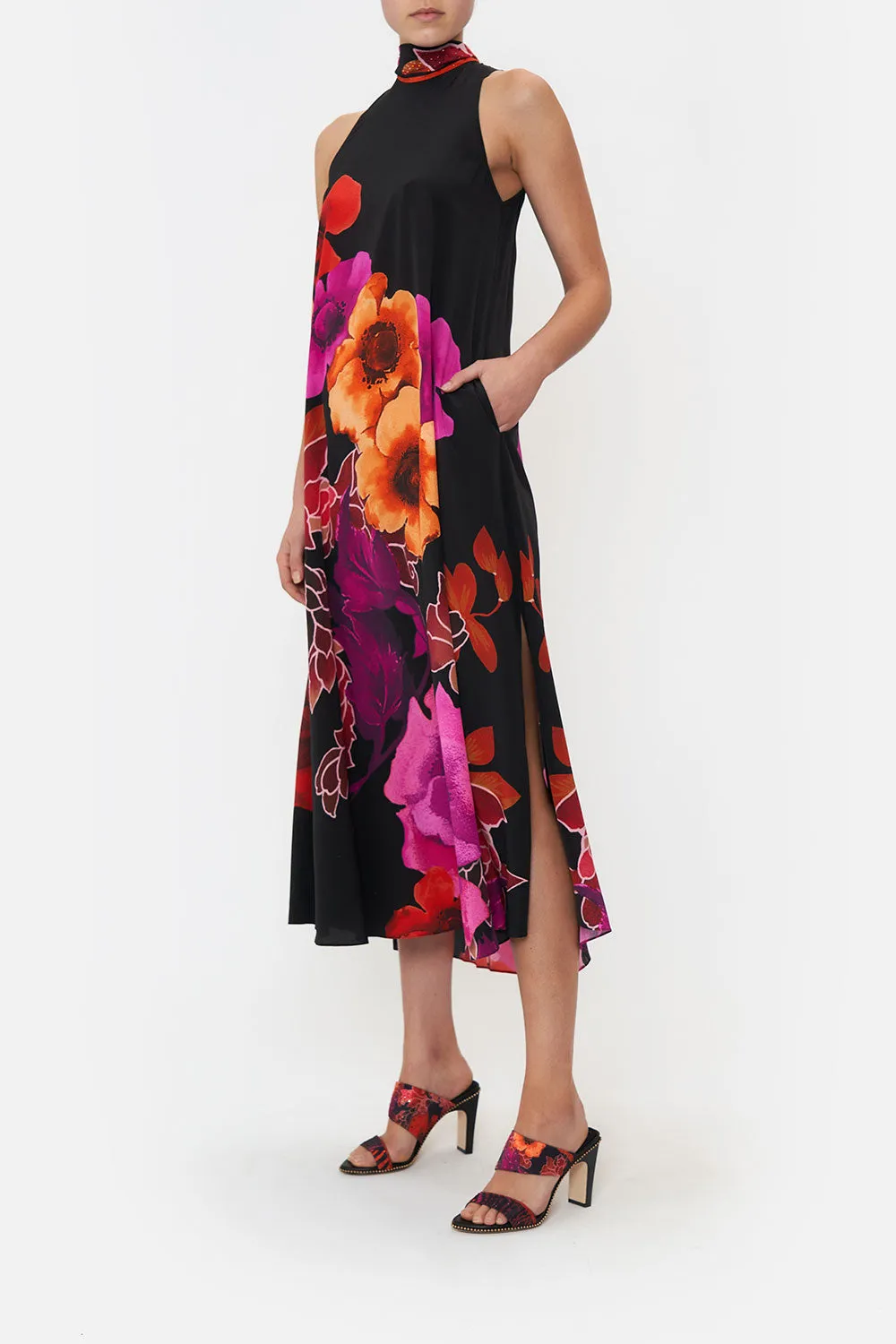HIGH NECK DRESS WITH BACK NECK TIE MIDNIGHT POPPY sold by Camilla product image thumbnail 4