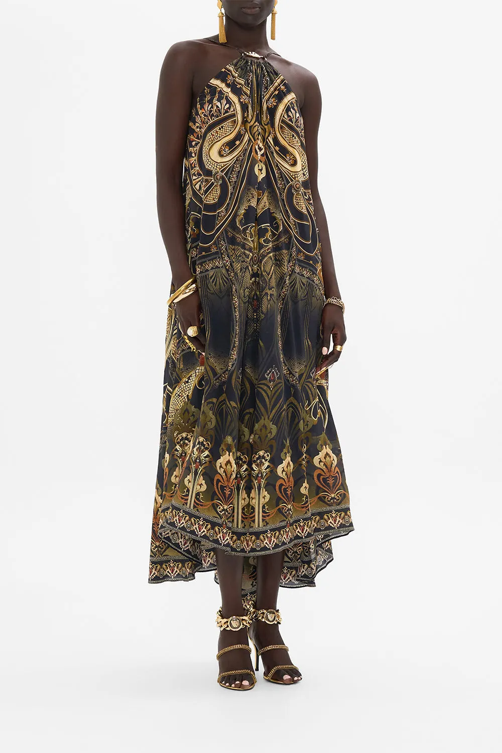 GATHER NECK HARDWARE MAXI DRESS NOUVEAU NOIR sold by Camilla