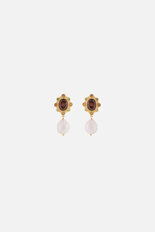 VIVI SMOKEY QUARTZ AND PEARL EARRINGS MULTI sold by Camilla