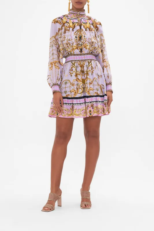 SHIRRED WAIST HIGH NECK MINI DRESS LAVENDER EVER AFTER sold by Camilla