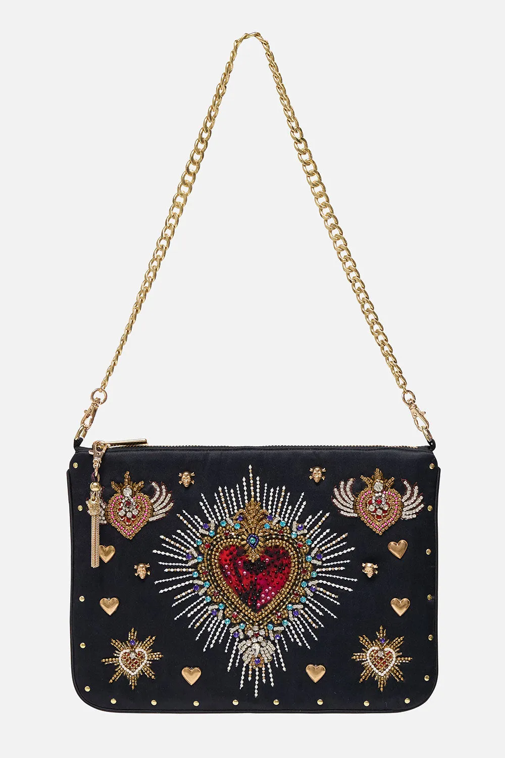 EMBELLISHED ZIP TOP CLUTCH WITH STRAP VIEW FROM THE VEIL sold by Camilla