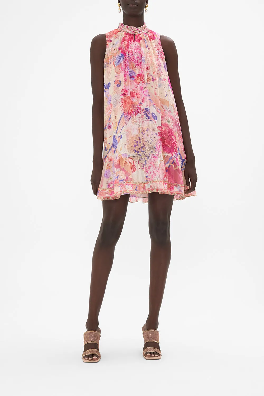 HIGH NECK RUFFLE DRESS ROSE BED RENDEZVOUS sold by Camilla