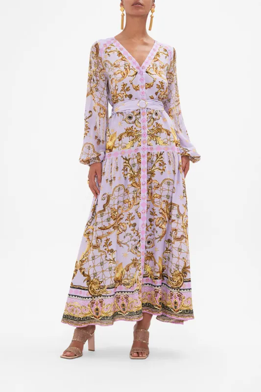 V NECK DRESS WITH BELT LAVENDER EVER AFTER sold by Camilla