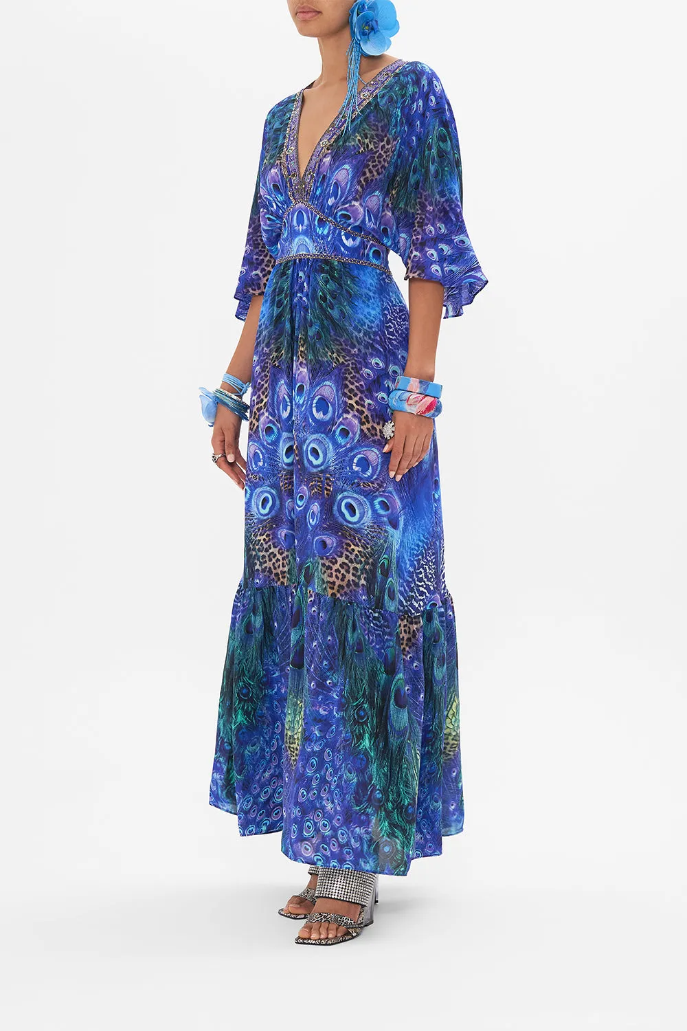 WAISTED DRESS WITH HEM RUFFLE PEACOCK ROCK sold by Camilla product image thumbnail 4