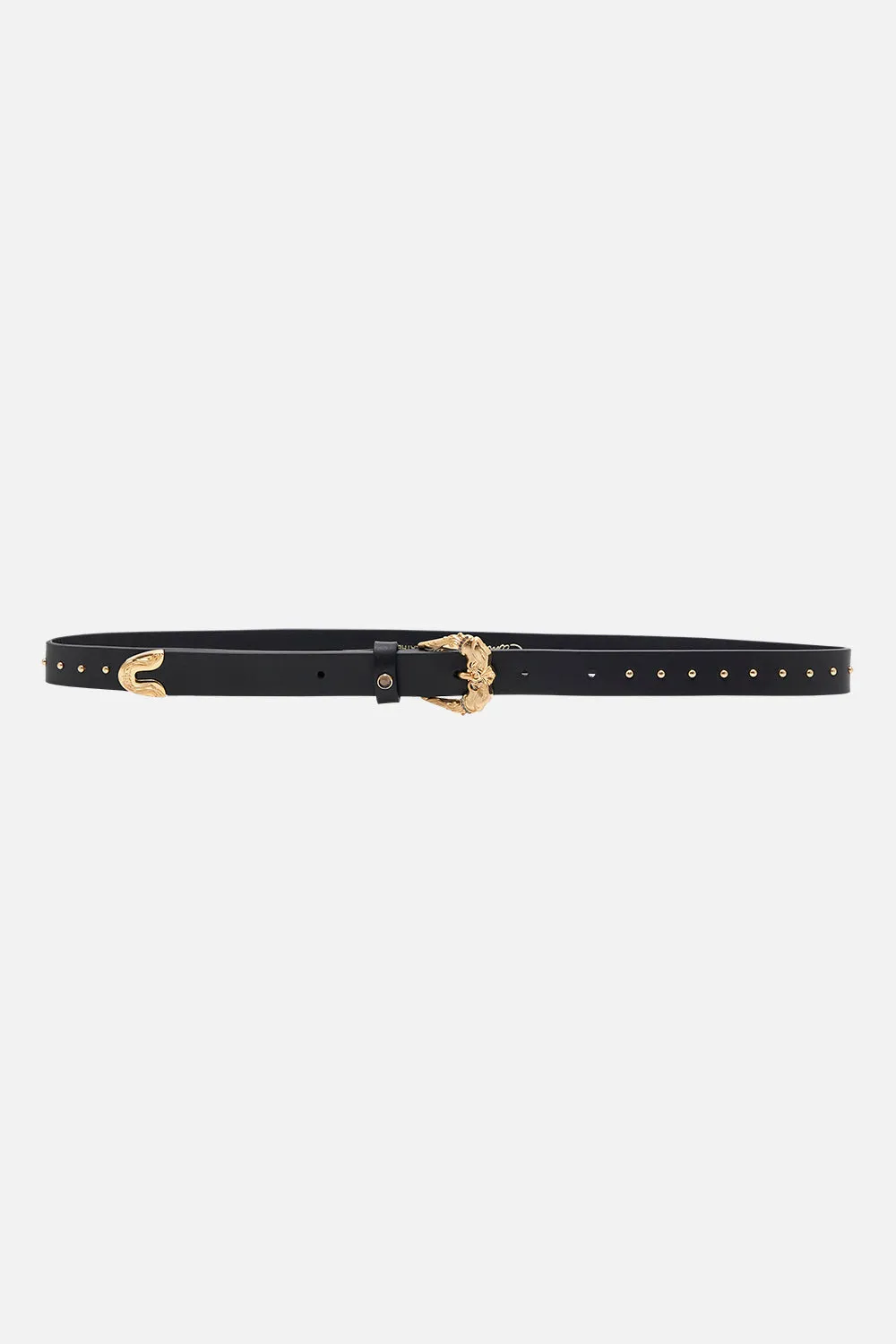 SKINNY BUCKLE BELT SOLID BLACK sold by Camilla