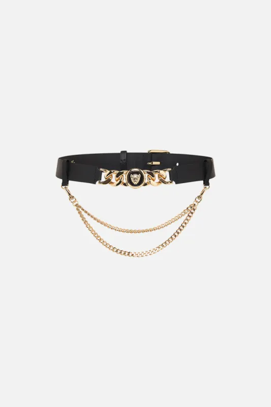 LEOPARD BUTTON BELT WITH CHAINS SOLID BLACK sold by Camilla