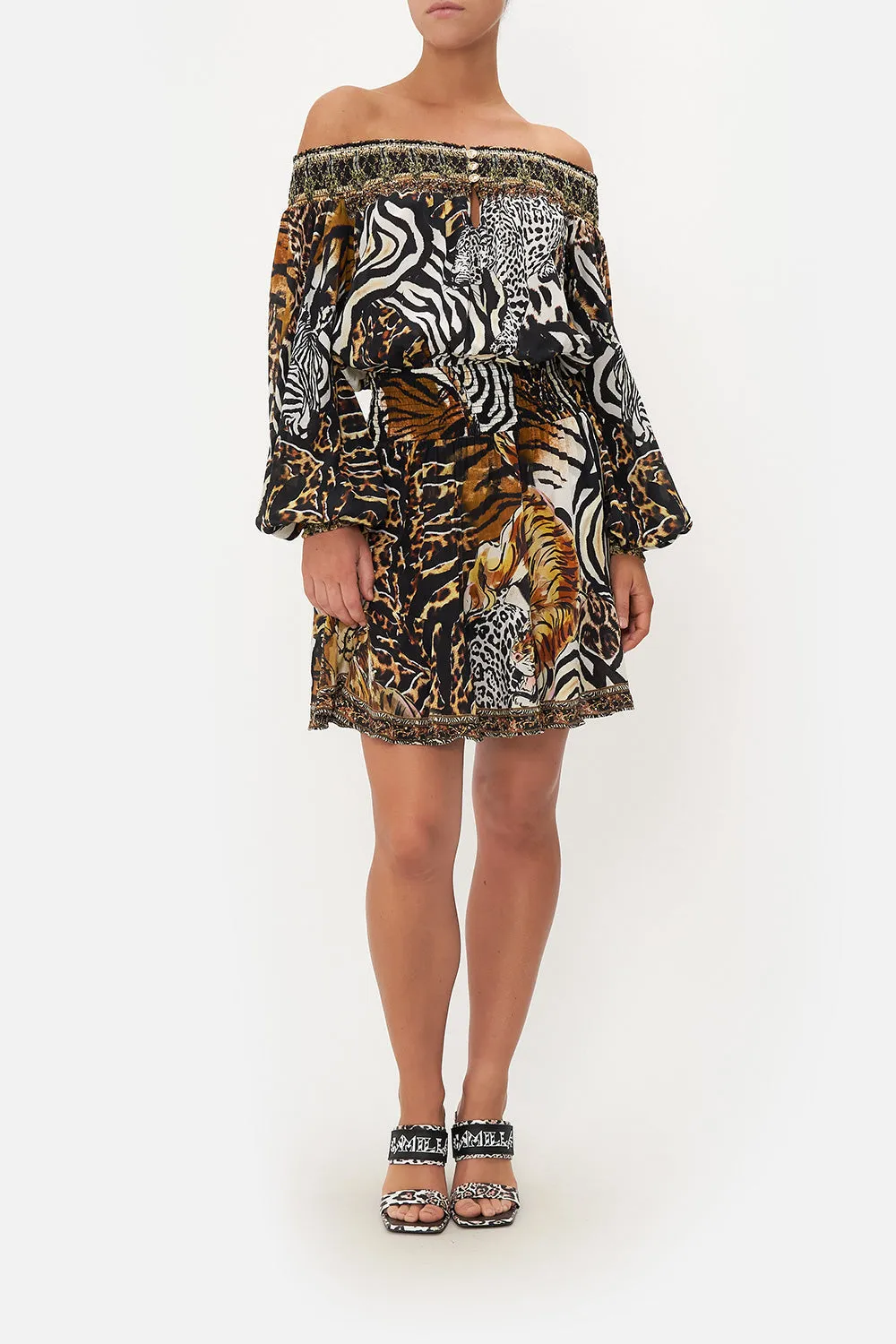 OFF SHOULDER SHORT DRESS WHATS NEW PUSSYCAT sold by Camilla