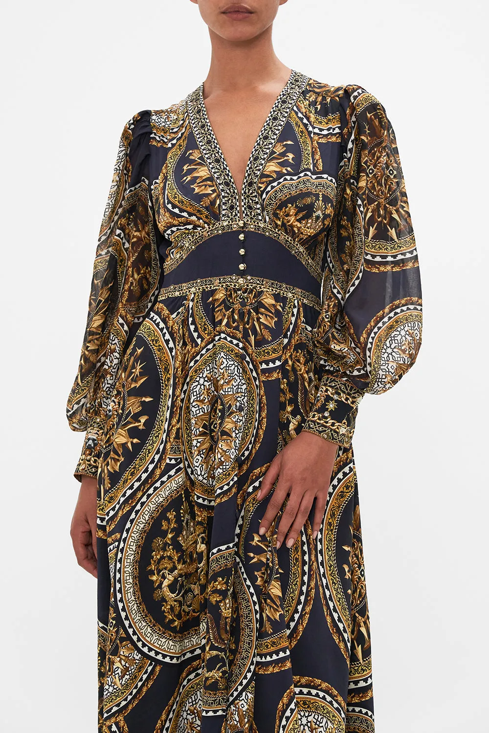 SHAPED WAISTBAND DRESS WITH GATHERED SLEEVES DUOMO KALEIDO sold by Camilla product image thumbnail 5