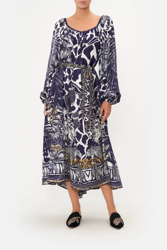 GATHERED FLARED DRESS WHERES YOUR HEAD AT made by Camilla