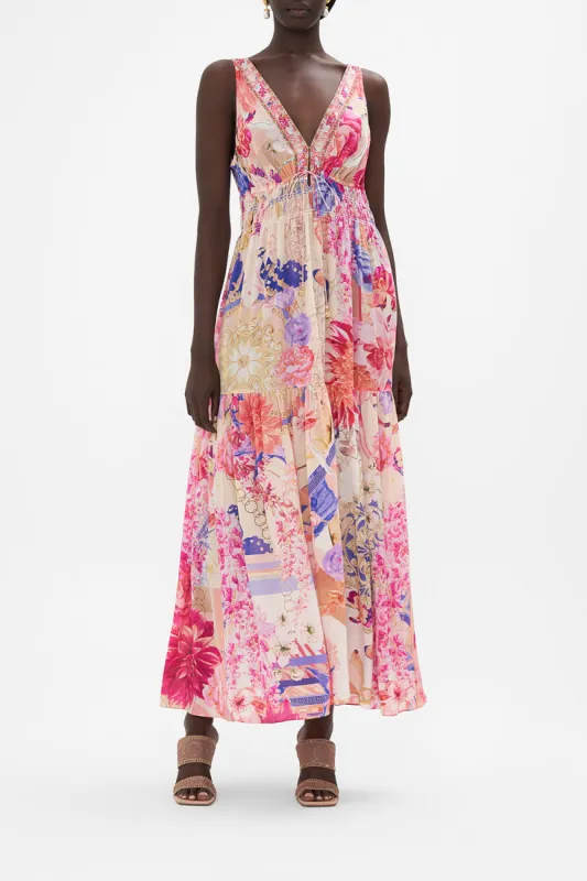 SHIRRED WAIST DETAIL LONG DRESS ROSE BED RENDEZVOUS sold by Camilla