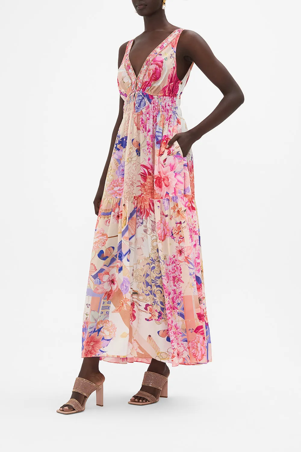 SHIRRED WAIST DETAIL LONG DRESS ROSE BED RENDEZVOUS sold by Camilla product image thumbnail 4