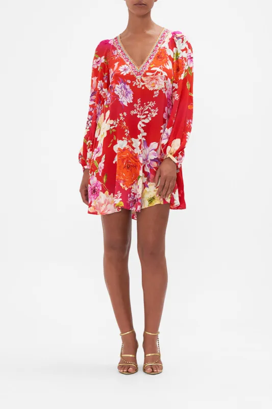 V NECK BLOUSON SLEEVE DRESS KISS AND TELL sold by Camilla