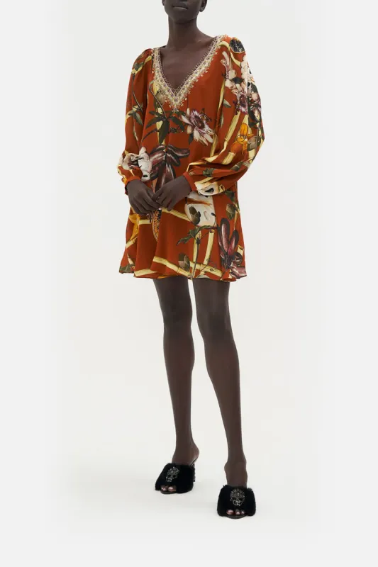 パーティードレス Silk Dragon Print Twill Ruffle Neck Dress gucci-silk-dragon-print-twill-