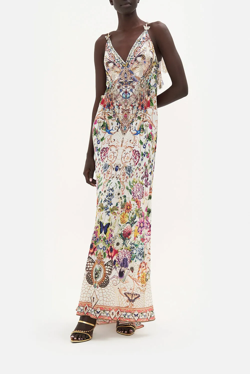 V NECK FULL LENGTH BIAS SLIP DRESS QUEENS BEE HIVE sold by Camilla