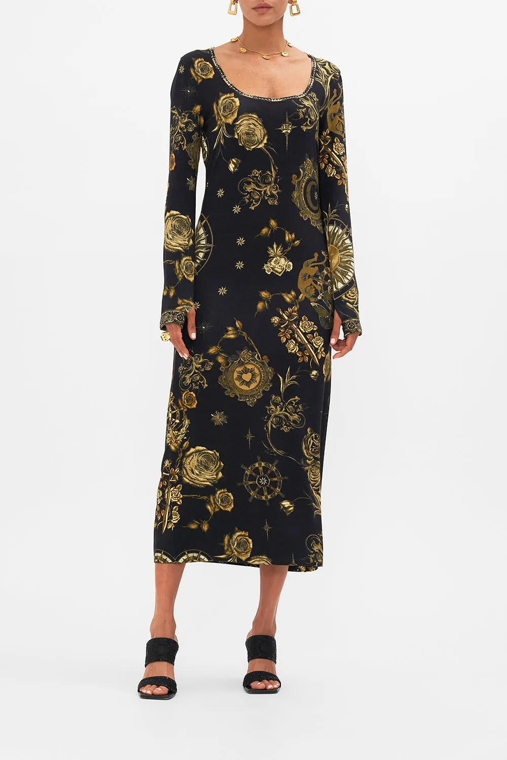 SQUARE NECK MIDI JERSEY RIB DRESS SO SAYS THE ORACLE sold by Camilla