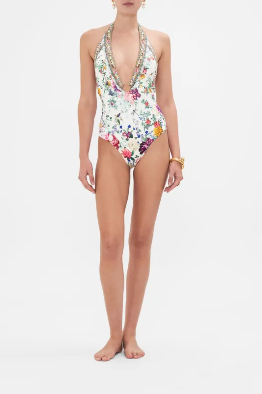 RING DETAIL PLUNGE V ONE PIECE PLUMES AND PARTERRES sold by Camilla