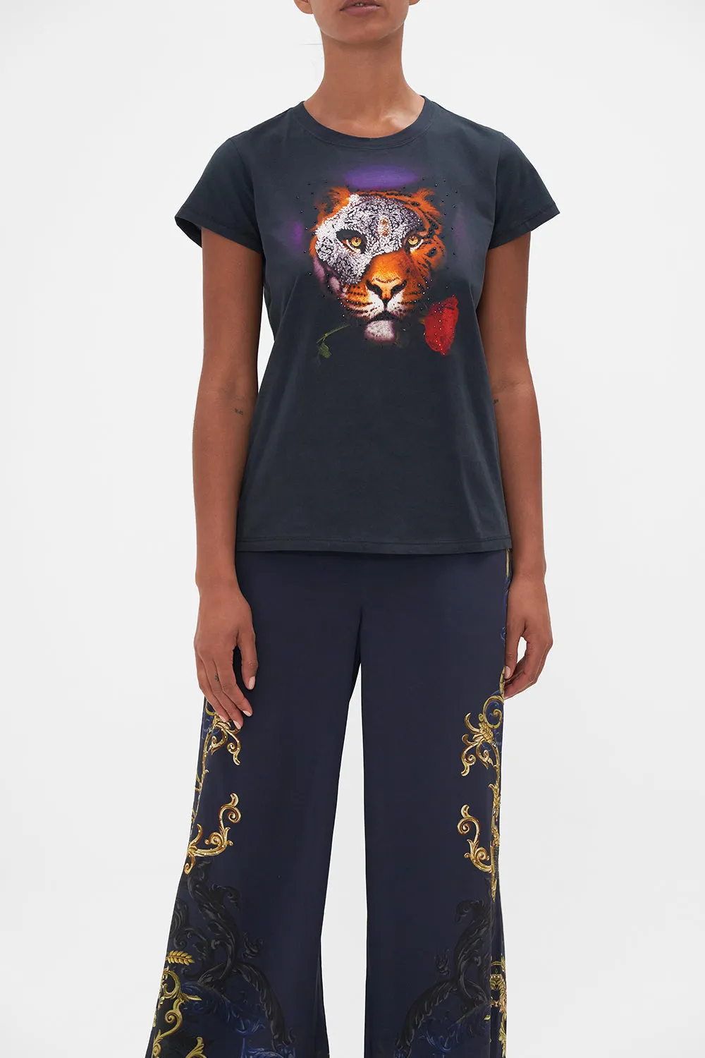 ORGANIC COTTON SLIM FIT TEE - BLACK MOONLIGHT MELODIES sold by Camilla product image thumbnail 5