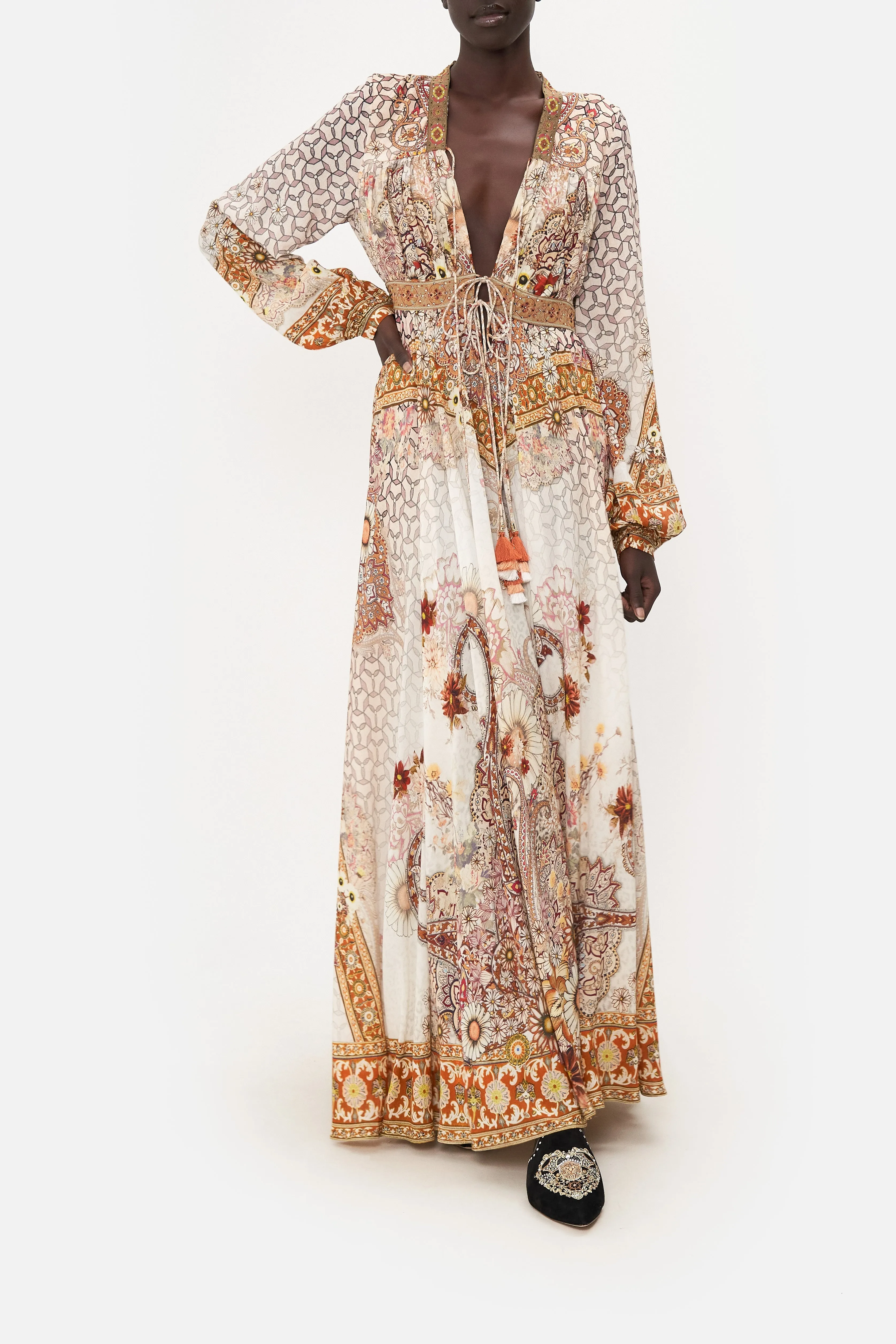 PEASANT DRESS WITH TIE FRONT HEART OF A HIPPIE sold by Camilla