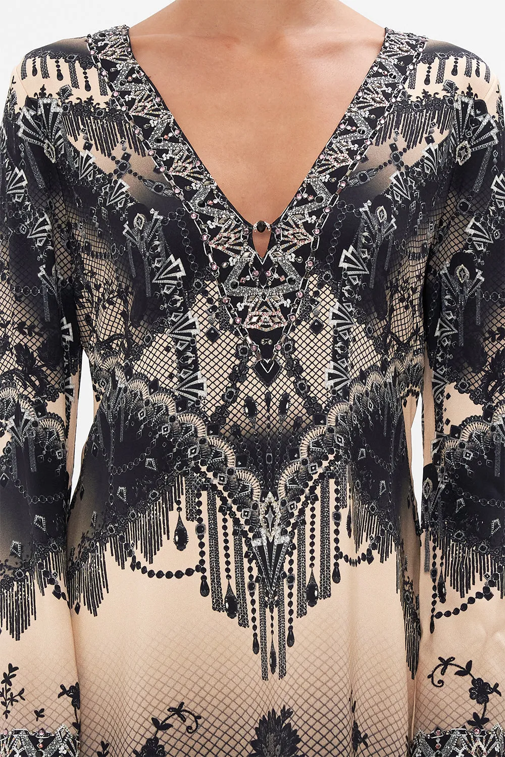 LONG SLEEVE DEEP V SHORT DRESS CURTAIN CALL CHAOS sold by Camilla product image thumbnail 5