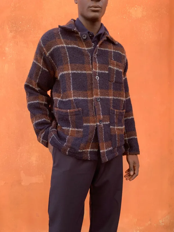 TISSERAND - AIR WIDE JACKET - Boucle' Wool Square Navy/Brown made by Camo