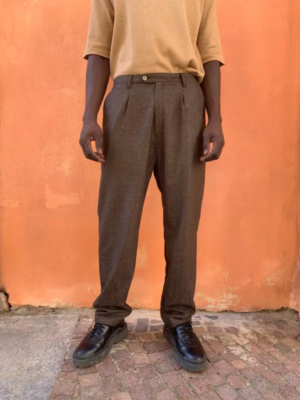 SEABISCUIT - WIDE TROUSERS - Herringbone Wool Brown sold by Camo