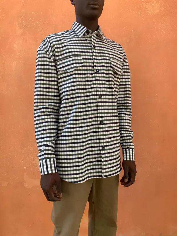 DANGLAR - OVERSHIRT - Cotton Check Black/Green made by Camo