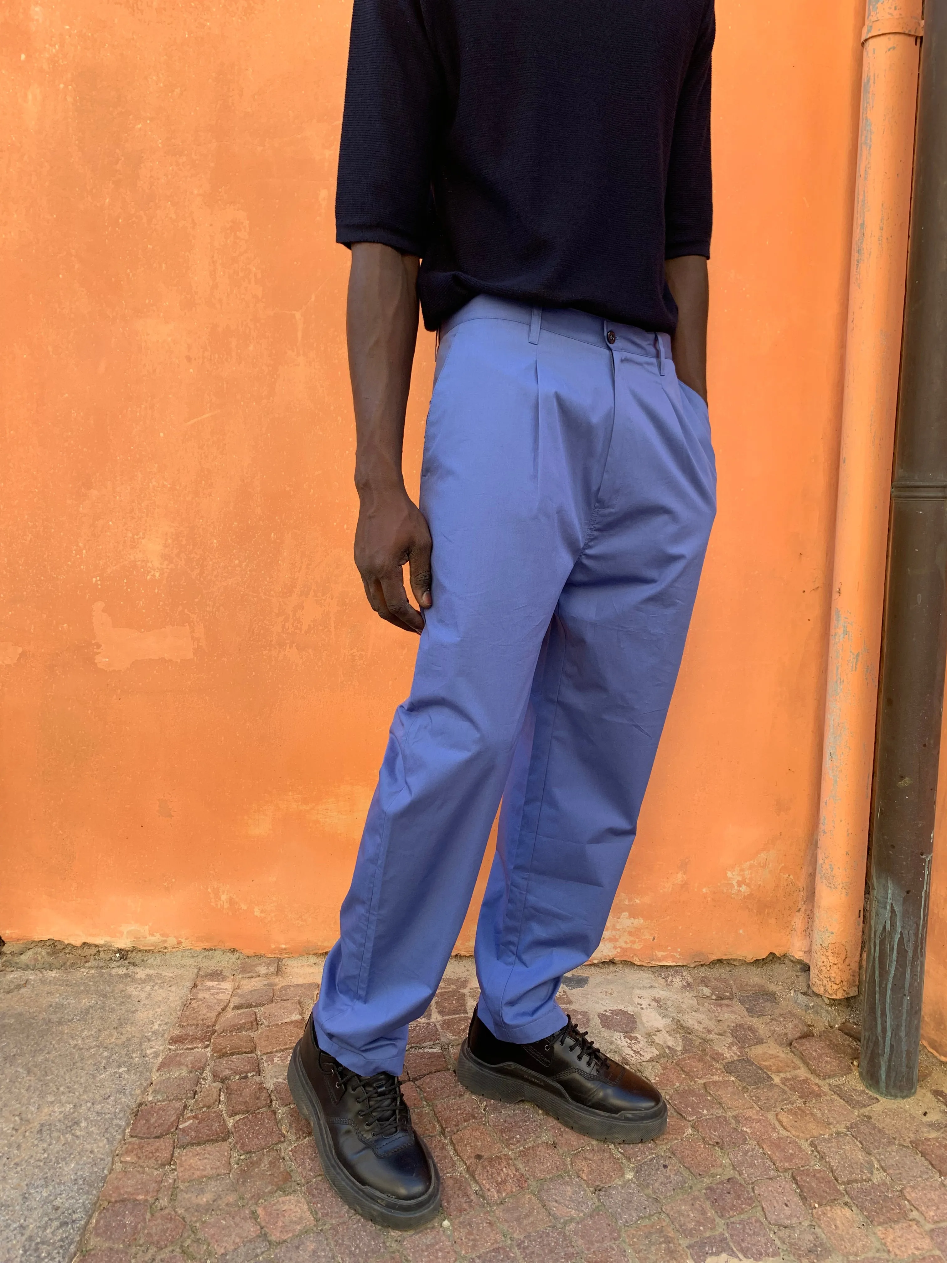 SEABISCUIT - WIDE TROUSER - Avio Blue Cotton Popeline sold by Camo product image thumbnail 3