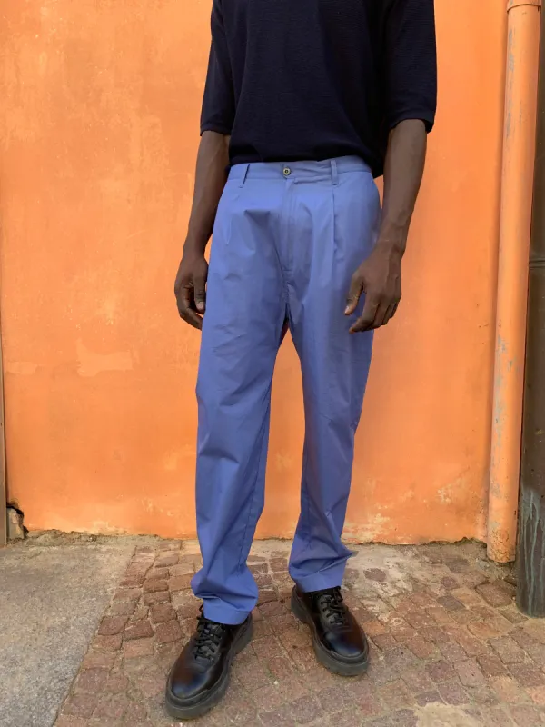 SEABISCUIT - WIDE TROUSER - Avio Blue Cotton Popeline sold by Camo