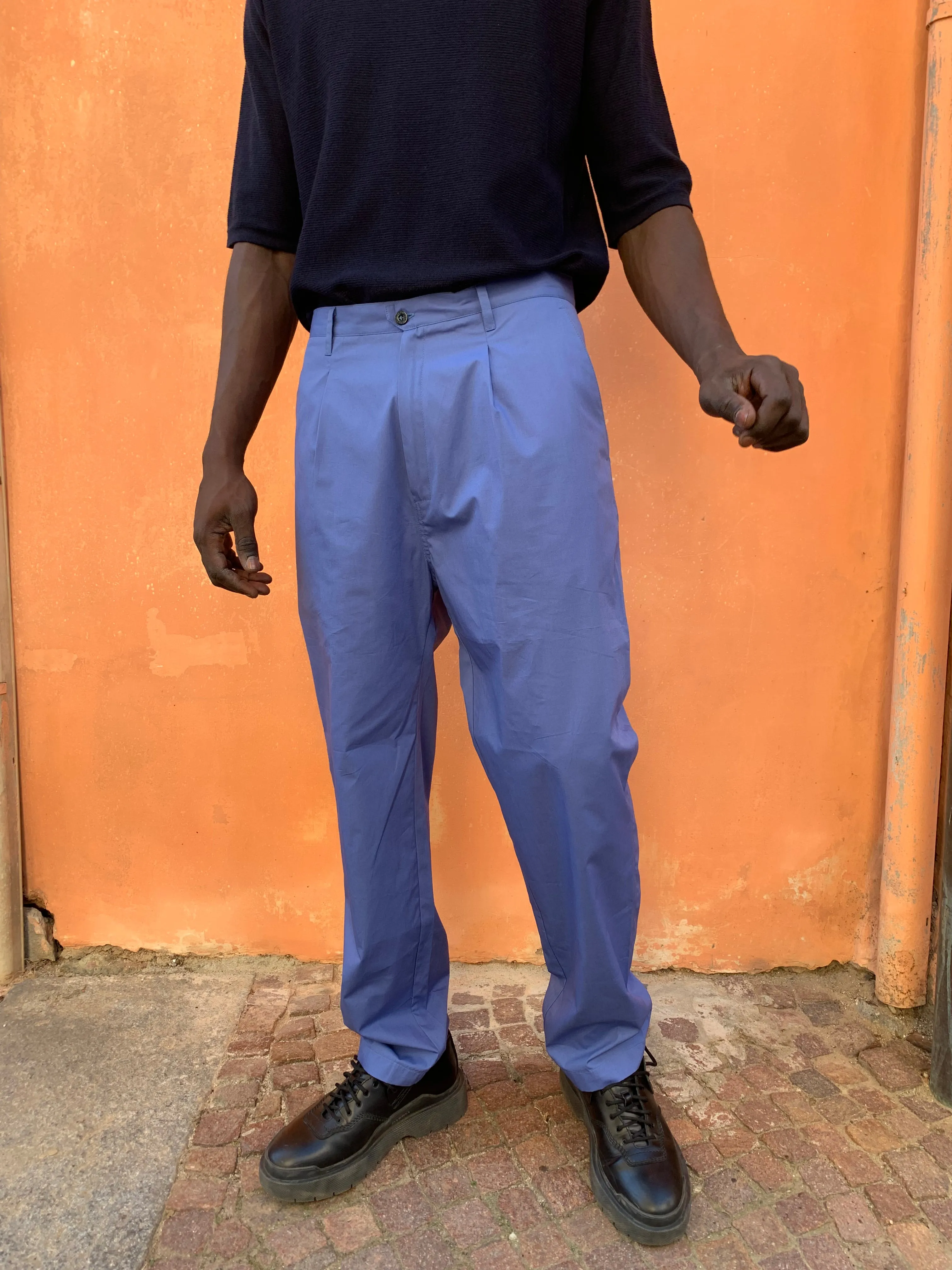 SEABISCUIT - WIDE TROUSER - Avio Blue Cotton Popeline sold by Camo product image thumbnail 4