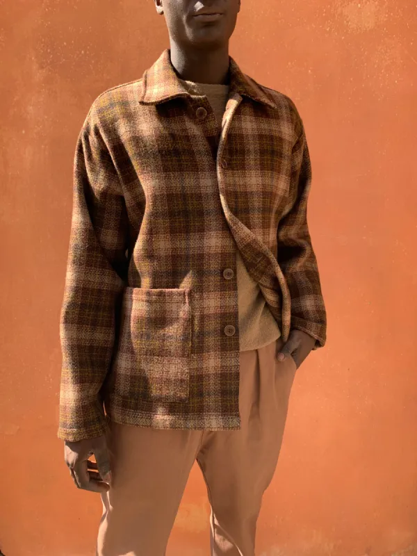 TISSERAND - AIR WIDE JACKET - Wool Check Square Brown/Cream/Beige made by Camo