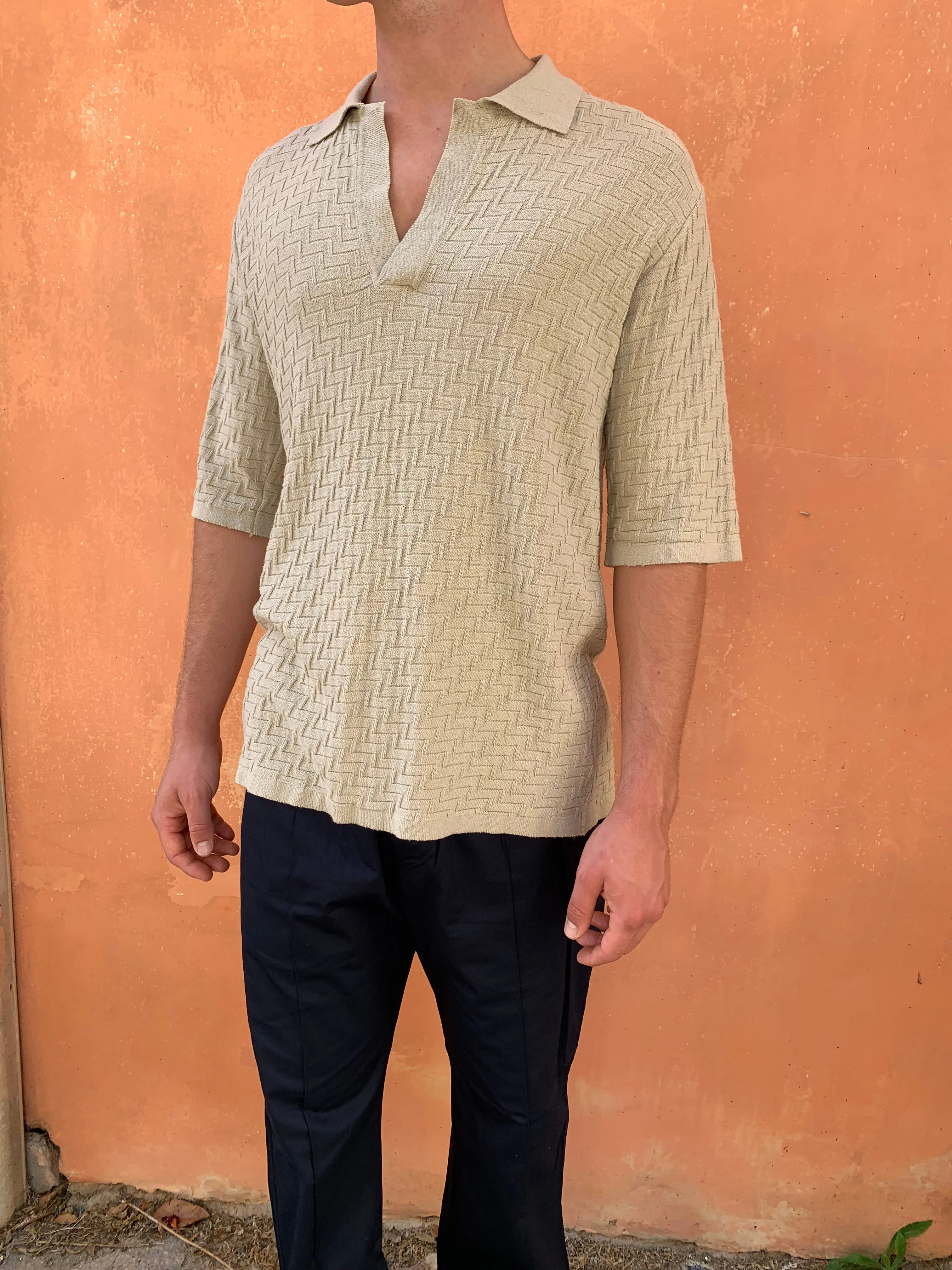ZANE - KNIT POLO - Silk Bourette Sand sold by Camo