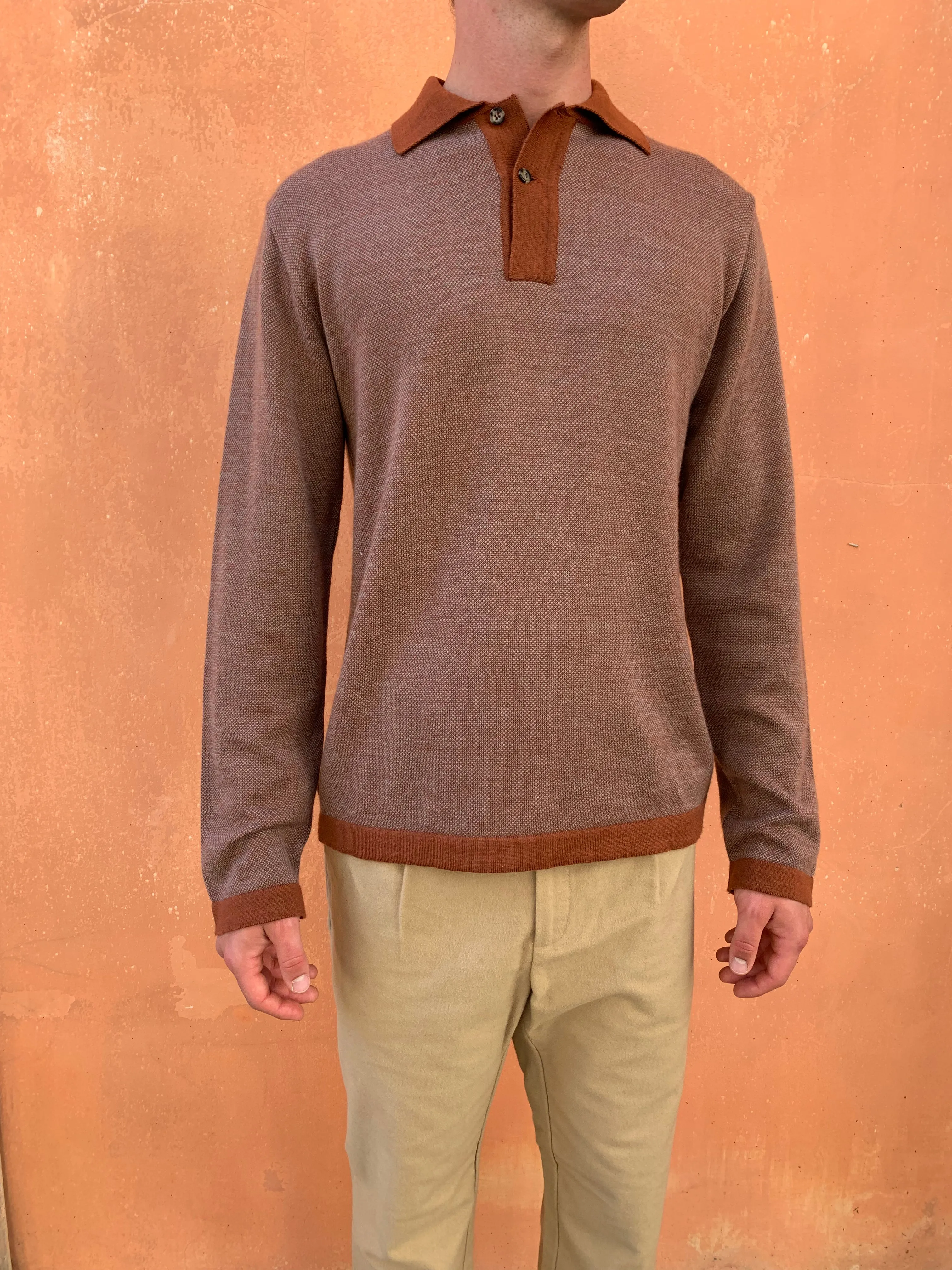 FEYSTONGAL - KNIT POLO-SHIRT - Wool Copper - Beige sold by Camo